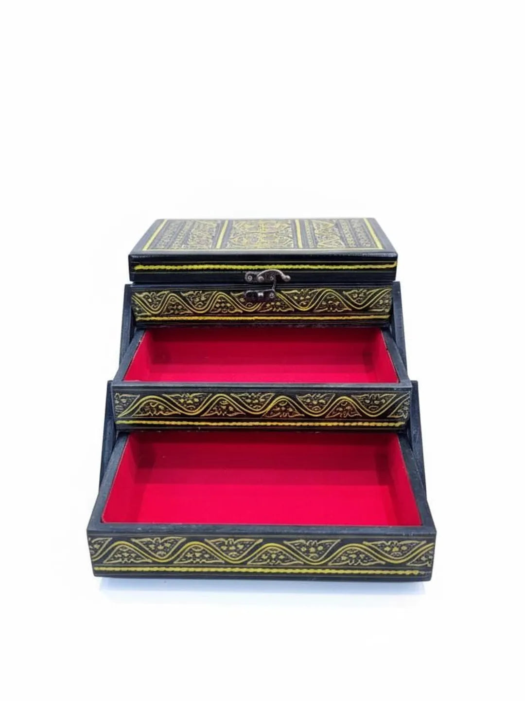 3 Tier HandCrafted Naqshi Art Wooden Jewelry Box (8"x5") | (8"x5")