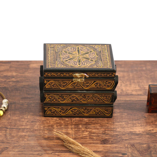 3 TierHandCrafted Naqshi Art Wooden Jewelry Box (6"x4")