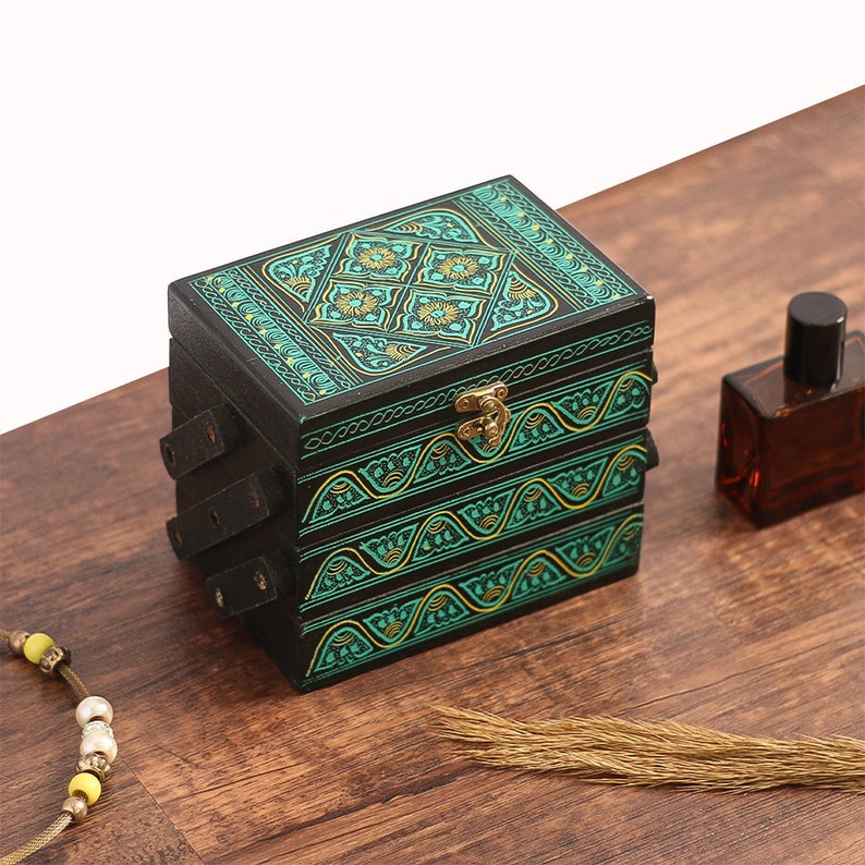 3 TierHandCrafted Naqshi Art Wooden Jewelry Box (6"x4")
