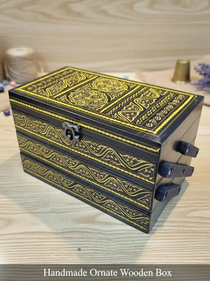 3 Tier HandCrafted Naqshi Art Wooden Jewelry Box (8"x5") | (8"x5")