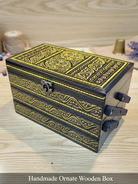 3 Tier HandCrafted Naqshi Art Wooden Jewelry Box (8"x5") | (8"x5")