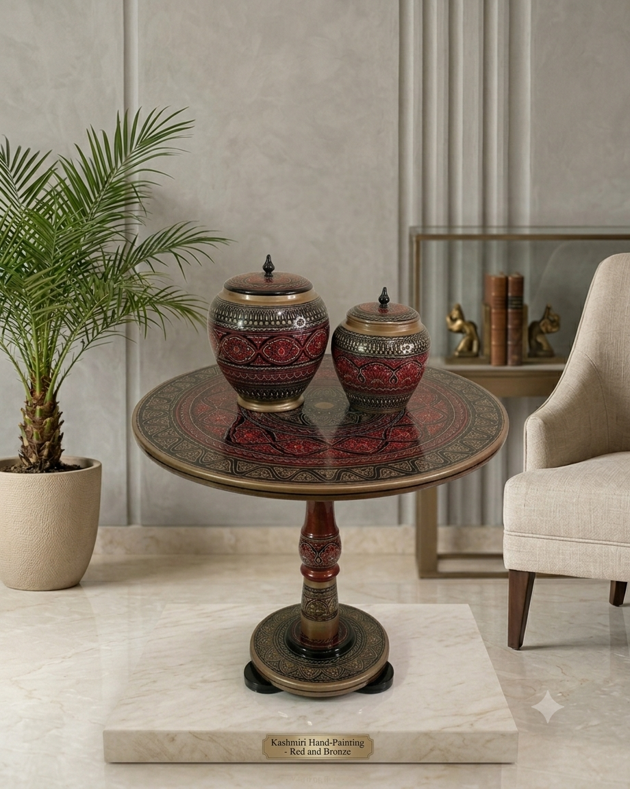Naqashi Art Hand Painted Wood MDF Round Coffee Table