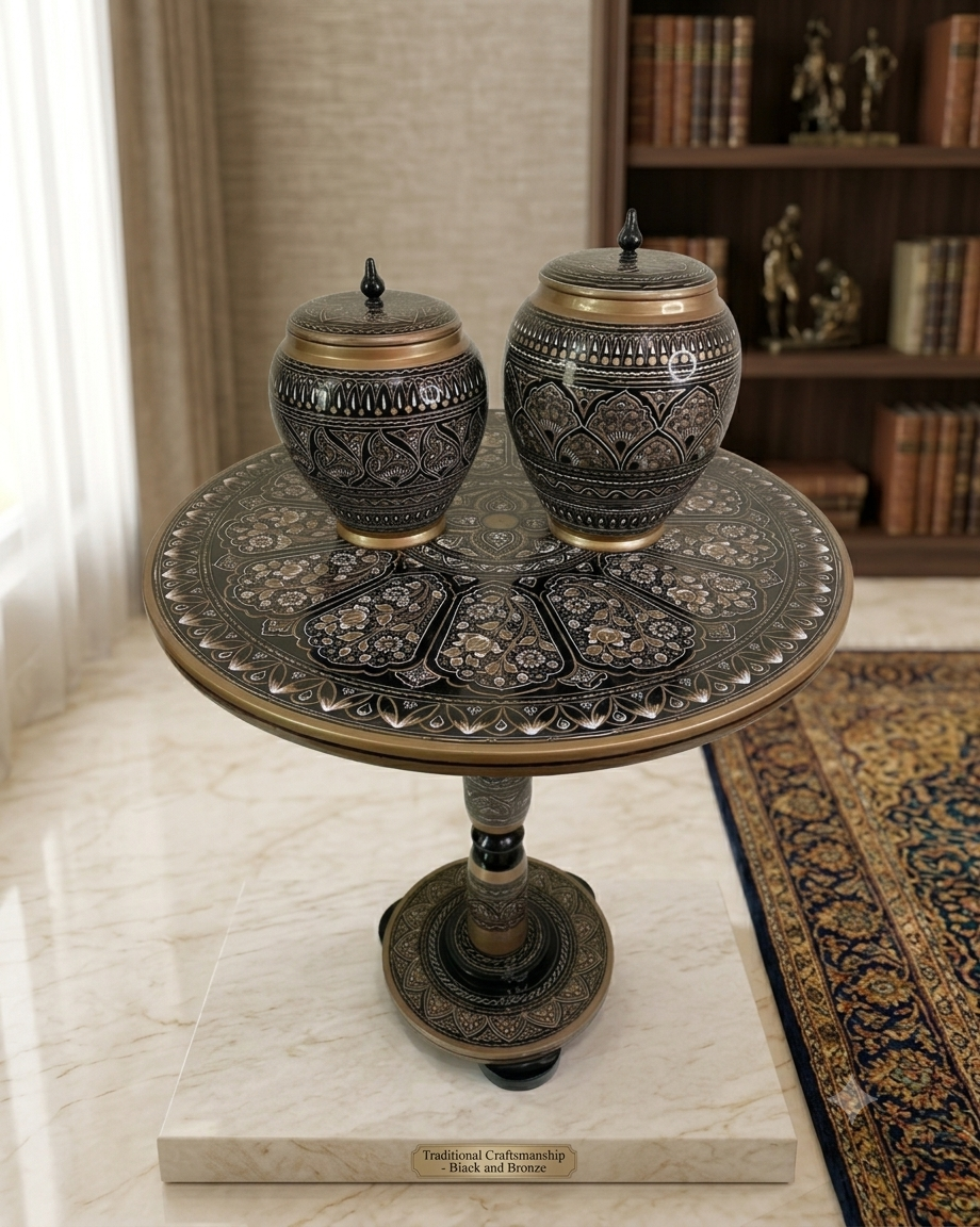 Naqashi Art Hand Painted Wood MDF Round Coffee Table