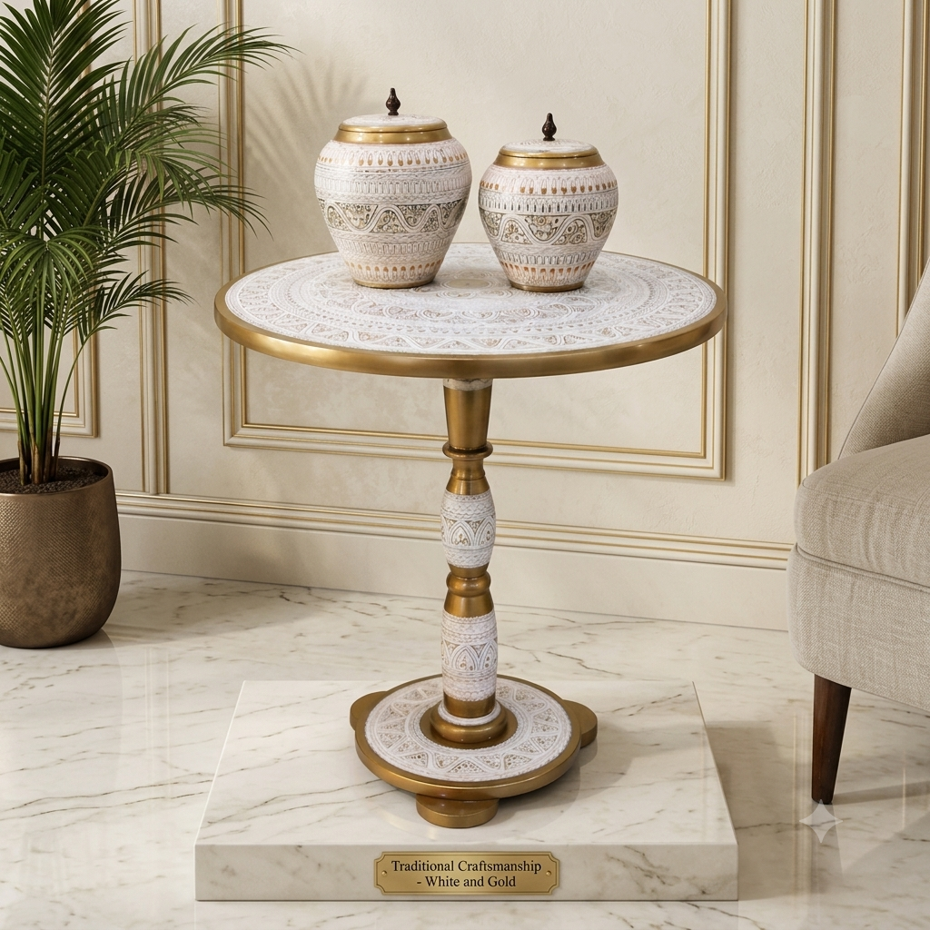Naqashi Art Hand Painted Wood MDF Round Coffee Table