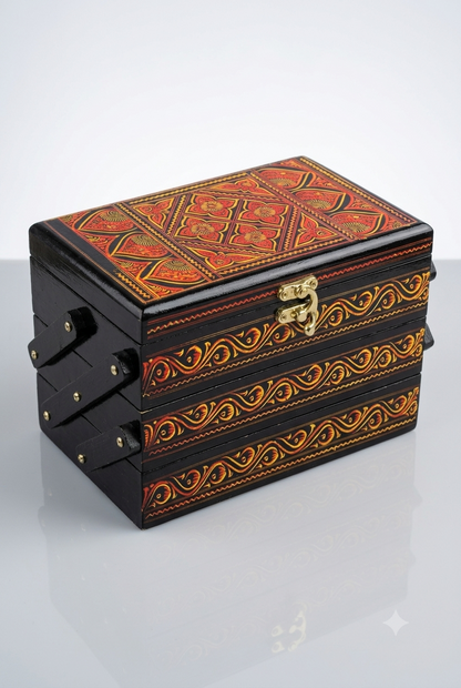 3 Tier HandCrafted Naqshi Art Wooden Jewelry Box (8"x5") | (8"x5")