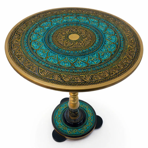 Naqashi Art Hand Painted Wood MDF Round Coffee Table