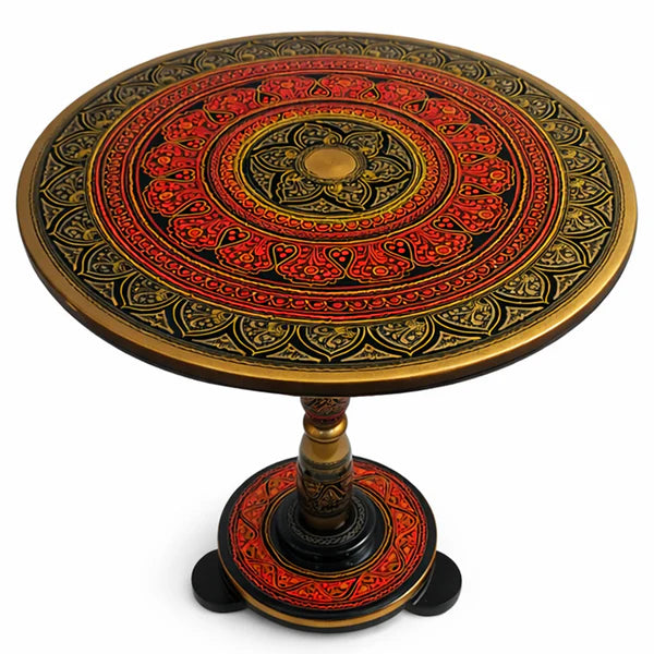 Naqashi Art Hand Painted Wood MDF Round Coffee Table