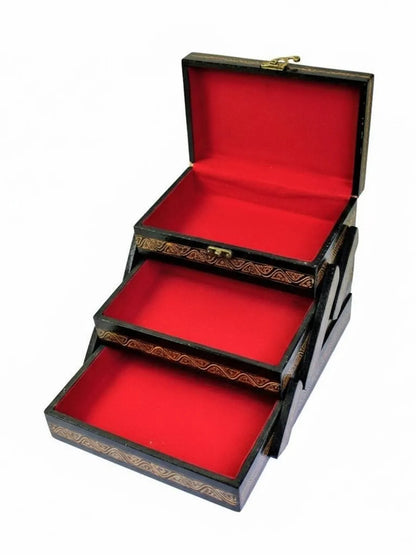 3 Tier HandCrafted Naqshi Art Wooden Jewelry Box (8"x5") | (8"x5")