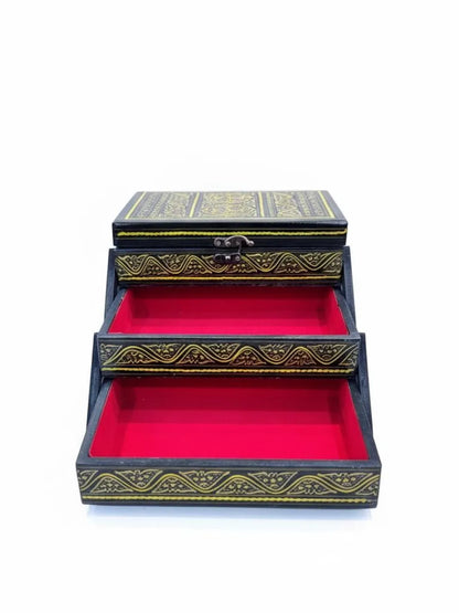 3 Tier HandCrafted Naqshi Art Wooden Jewelry Box (8"x5") | (8"x5")