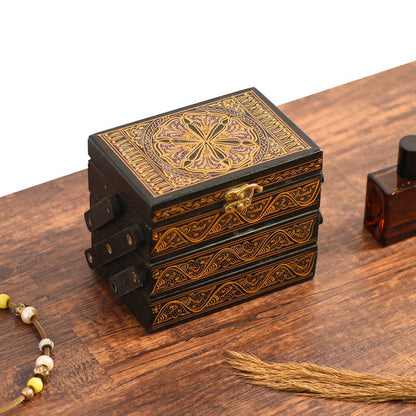 3 TierHandCrafted Naqshi Art Wooden Jewelry Box (6"x4")