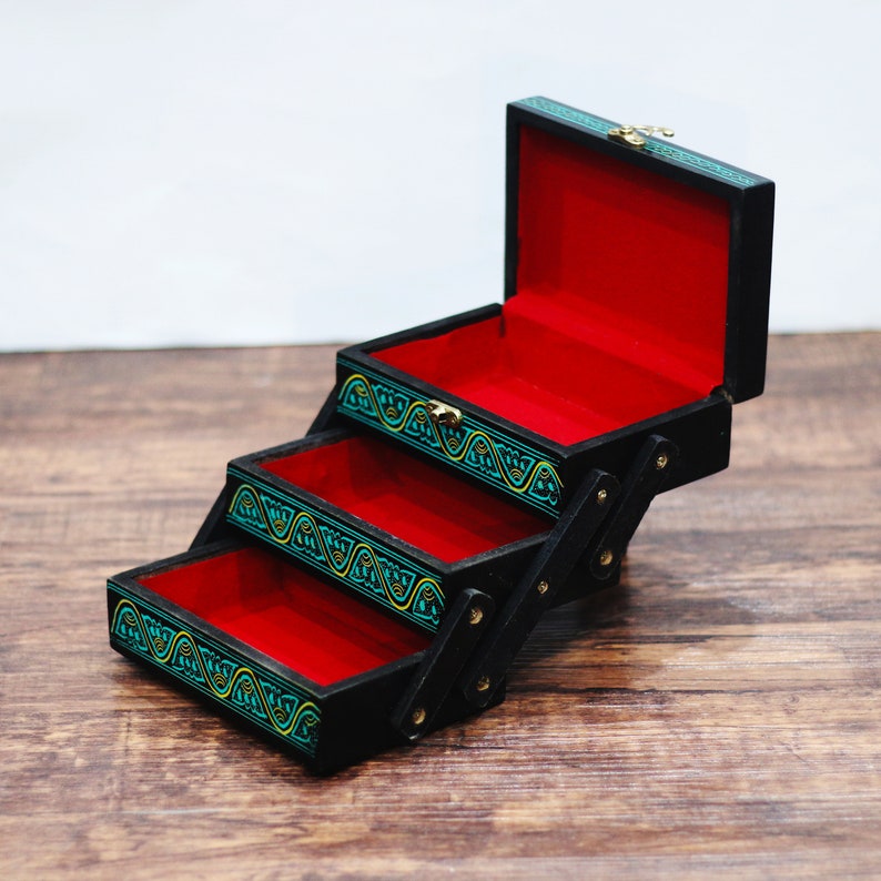 3 TierHandCrafted Naqshi Art Wooden Jewelry Box (6"x4")