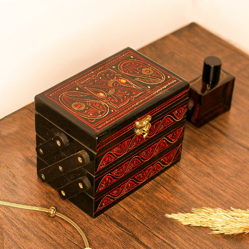 3 TierHandCrafted Naqshi Art Wooden Jewelry Box (6"x4")