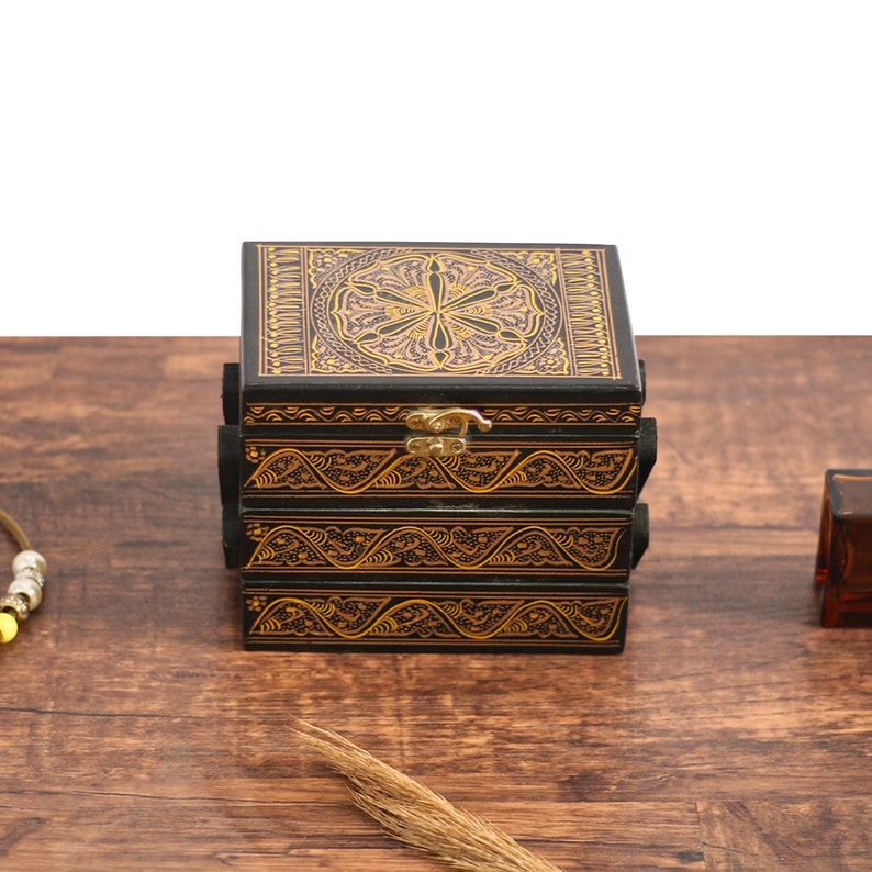 3 TierHandCrafted Naqshi Art Wooden Jewelry Box (6"x4")
