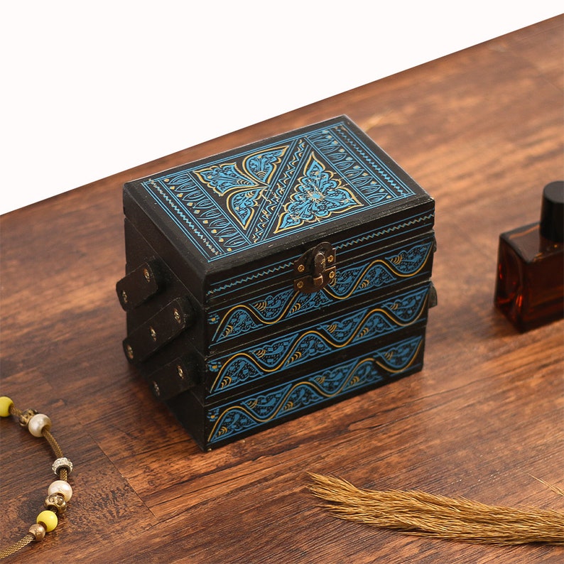 3 TierHandCrafted Naqshi Art Wooden Jewelry Box (6"x4")
