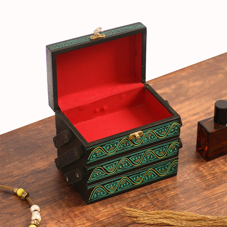 3 TierHandCrafted Naqshi Art Wooden Jewelry Box (6"x4")