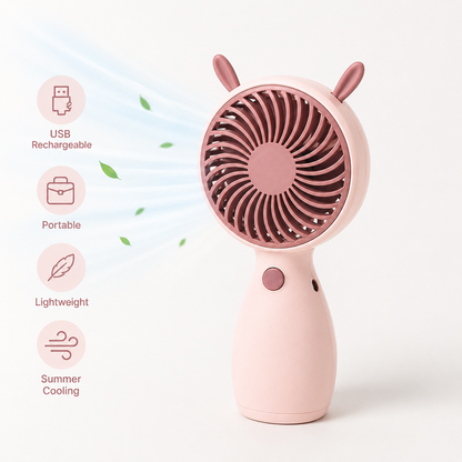 Pink Cute Mini Rechargeable USB Fan - Portable Handheld Desk Fan