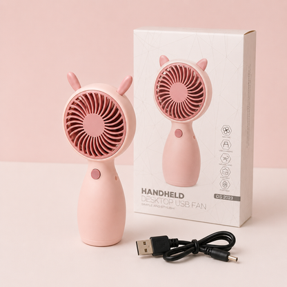 Pink Cute Mini Rechargeable USB Fan - Portable Handheld Desk Fan
