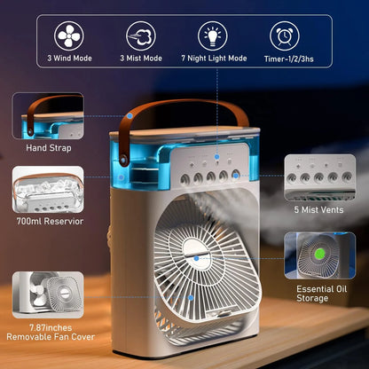 Electric Mini Air Cooler Fan | Portable Mist Fan & Humidifier | LED Light Cooling Fan