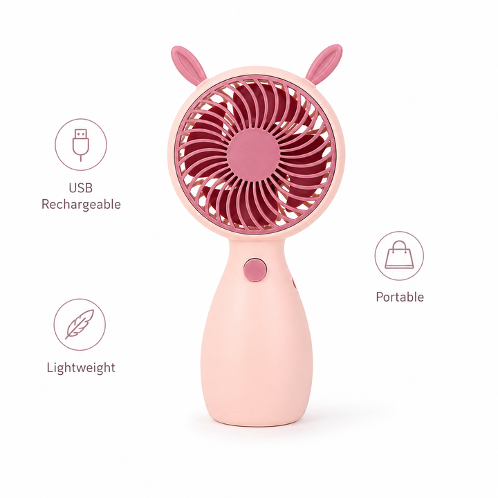 Pink Cute Mini Rechargeable USB Fan - Portable Handheld Desk Fan