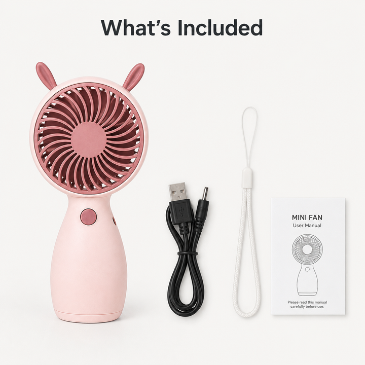 Pink Cute Mini Rechargeable USB Fan - Portable Handheld Desk Fan